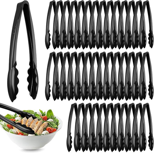 Tessco for you 50 Pcs Plastic Tongs for Serving Bulk, 9 Inch Plastic Disposable Serving Tongs, Heavy Duty Salad Tong for Kitchen, Buffet, BBQ, Events & Catering (Black) by Tessco