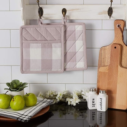 DII Buffalo Check Kitchen Collection, Classic Farmhouse Kitchen Set, Potholder, Dusty Lilac, 2 Piece