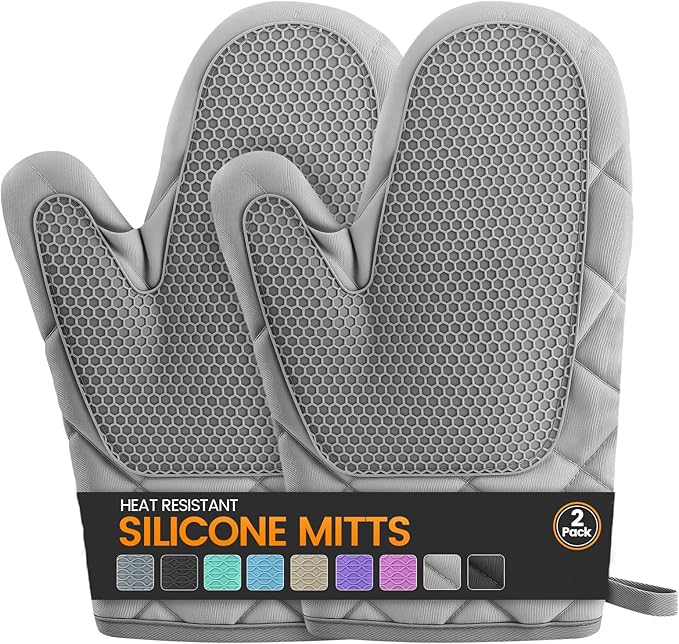 Silicone Oven Mitts, Heat Resistant 2PCS Oven Mitts with Soft Cotton Lining, Waterproof Non-Slip Grip Oven Glove, Kitchen Potholder Mits for BBQ, Baking, Cooking, 10.5Inch - Dark Grey by Unknown
