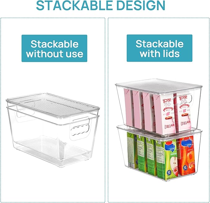 Vtopmart 6 Pack Clear Stackable Storage Bins with Lids, Medium Plastic Containers with Handle for Pantry Organizer and Storage,Perfect for Kitchen,Fridge,Cabinet, Closet,Bathroom Organization - Image 3