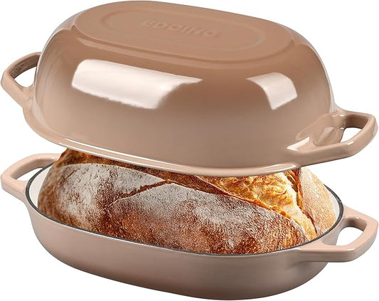EDGING CASTING Enameled Cast Iron Oval Dutch Oven Pot with Lid, Dutch Oven for Sourdough Bread Baking, Oval Bread Pan, Bread Oven, Bread Dutch Oven, 7qt, Mocha