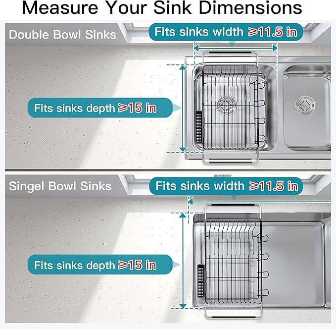 Dish Drying Rack Over the Sink In Stainless Steel Black Expandable Drainer for Small Kitchen, Counter Space Saving Compact Inside Sink Plate Dryer, Adjustable Hanging Metal Wire Strainer Drain Holder - Image 3