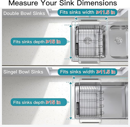 Dish Drying Rack Over the Sink In Stainless Steel Black Expandable Drainer for Small Kitchen, Counter Space Saving Compact Inside Sink Plate Dryer, Adjustable Hanging Metal Wire Strainer Drain Holder - Image 3