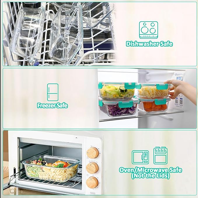 [80 oz & 36 oz]Extra Large Glass Food Storage/Baking Containers Set with Lids, 2 Pack 80 oz(10 cup)&2 Pack 36 oz (4.5 cup)Airtight Glass Container,Microwave,Oven,Freezer and Dishwasher, Green - Image 4