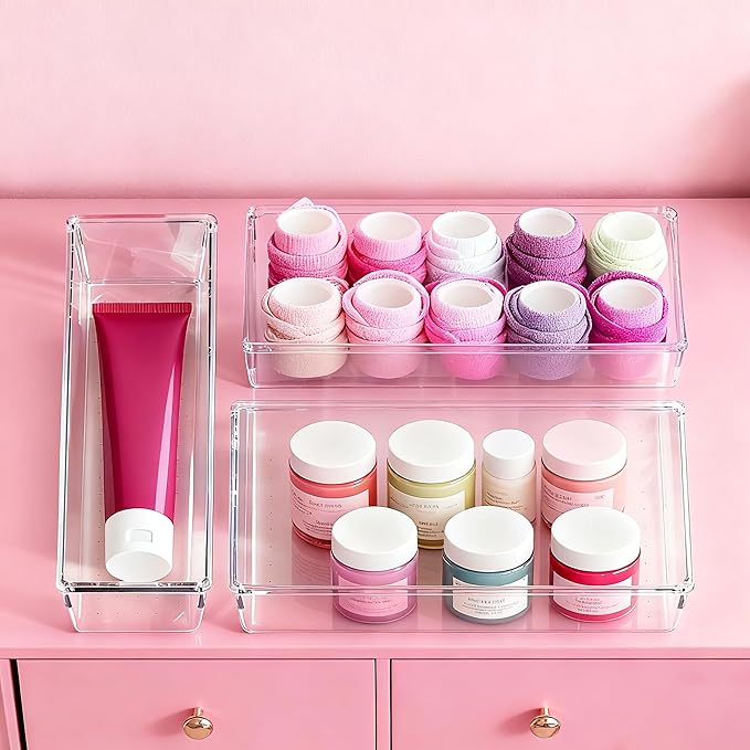 Criusia Large Drawer Organizer Bins 26 Pack | Complete 5 Size Clear Plastic Kitchen Drawer Organizers for Utensils | Bathroom Drawer Organizer Trays | Versatile for Makeup Office Organization - Image 6