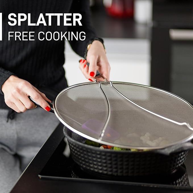 Zulay Kitchen Splatter Screen for Frying Pan (13”) - Grease Splatter Guard for Frying Pan - Oil Splatter Guard - Oil Splash Guard for Frying Pan - Stainless Steel Grease Screen for Stove Top (Black) - Image 6