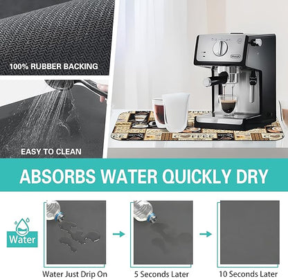 Fun Coffee Mat 19inx12in,Coffee Bar Mat for Countertops,Absorbent Hide Stain Anti-Slip Coffee Bar Accessories Fit Under Coffee Machine Mat,dish Drying Mats for Kitchen