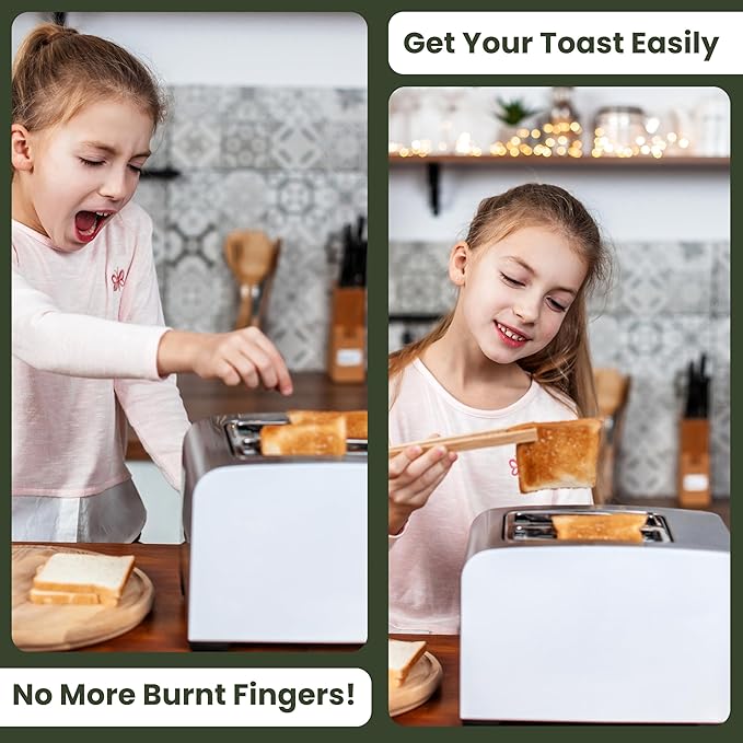 Toaster Tongs With Magnet | Kitchen Utensils For Cooking and Holding Toast Bacon Muffin Bagel Bread | 8 Inch Long Natural Non Toxic Bamboo - Image 2