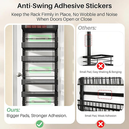 8 Tiers Over the Door Organizer - Height Adjustable Pantry Organizers and Storage with Dense Mesh Baskets, Anti-Swing Hanging Door Spice Rack for Kitchen Bathroom (Black, 12.3"W x 4.7"D x 69"H) - Image 8