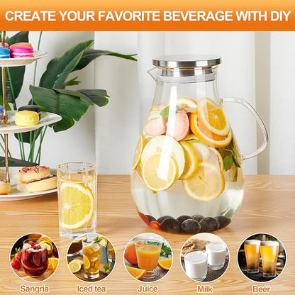 1 Gallon Glass Pitcher with Lid and Handle, Hot & Cold Water Jug, Extra-Wide Mouth Beverage Carafe for Juice, Iced Tea & Drinks - Image 6