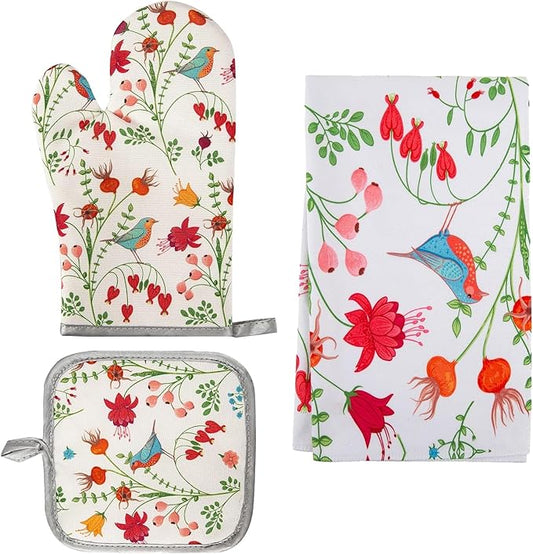 3 Pcs Kitchen Stuff, Kitchen Oven Mitts and Pot Holders Sets with Microfiber Wild Floral Kitchen Towels,Kitchen Accessories,Gifts for Women