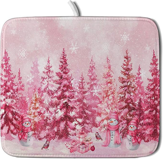 Pink Winter Dish Drying Mat Forest Washable Drying Matt Kitchen Counter Absorbent Coffee Mat for Women by Giwawa