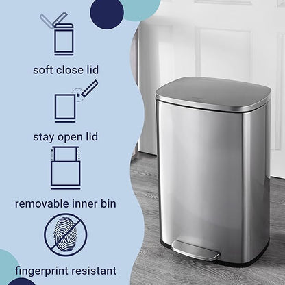 happimess HPM1006A Connor Rectangular 13-Gallon Trash Can with Soft-Close Lid and Free Mini Trash Can, Fingerprint Resistant, Modern, Minimalistic for Home, Kitchen, Office, Bathroom, Steel - Image 3