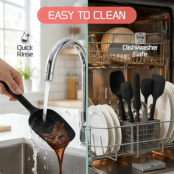 5 Pieces Silicone Spatula Set BPA Free Non Stick Rubber Spatula Heat Resistant Set Ideal for Baking Cooking Mixing Dishwasher Safe Kitchen Tools Black - Image 3