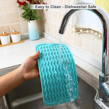 ZLR Silicone Sponge Holder & Sink Caddy Tray (6" x 12") - Narrow Dish Drying Mat for Kitchen Counter - Waterproof Soap Dispenser Organizer, Non-Slip Bathroom Vanity Tray (Mint Green) - Image 4