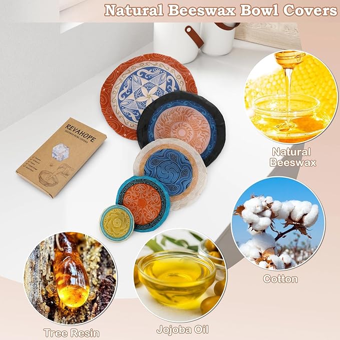5-Size Reusable Beeswax Bowl Covers for Bread Proofing, Cotton Cloth Flexible Beeswax Wraps for Food Storage(Concentric Circle) - Image 3