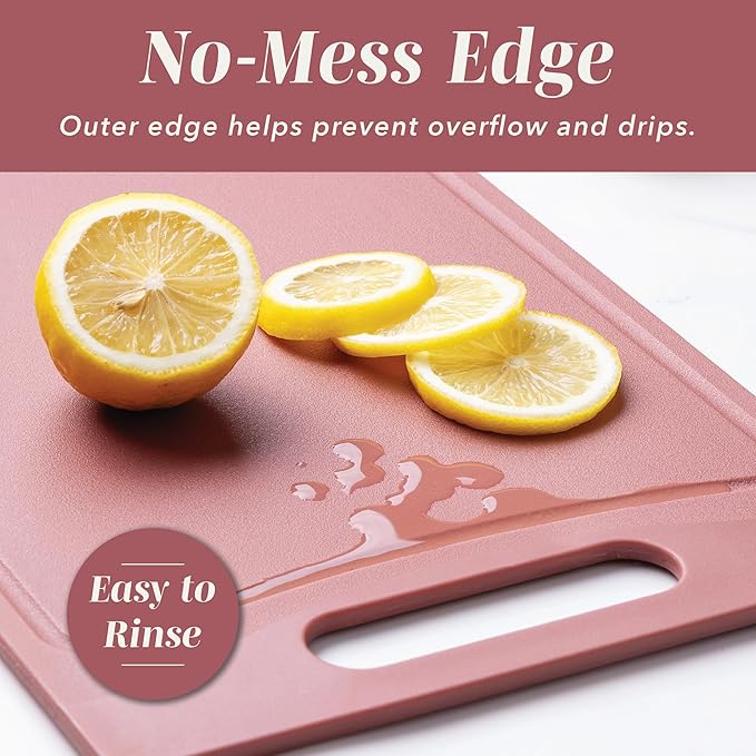 COOK WITH COLOR Non-Slip Cutting Board Set – Kitchen Essentials with Easy Grip Handle for Meat, Veggies, and Fruits, 4 Cutting Boards, Rose - Image 4