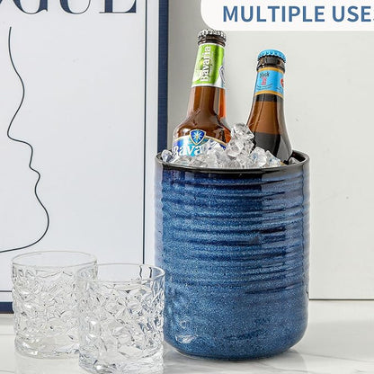 HASENSE Ceramic Kitchen Utensil Holder, 7.4" x 6.2" Large Countertop Utensil Crock, Stable Cooking Utensil Organizer for Spatulas, Spoons, Whisks & Tools, Modern Blue Kitchen Decor
