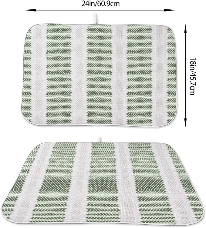 Boho Sage Green Dish Drying Mat 18 x 24 inch Modern Geometry Polka Dot Striped Decorative Drying Mats Microfiber Absorbent Dish Washable Draining Mat for Kitchen Counter Decor