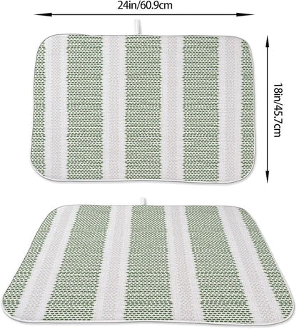 Boho Sage Green Dish Drying Mat 18 x 24 inch Modern Geometry Polka Dot Striped Decorative Drying Mats Microfiber Absorbent Dish Washable Draining Mat for Kitchen Counter Decor