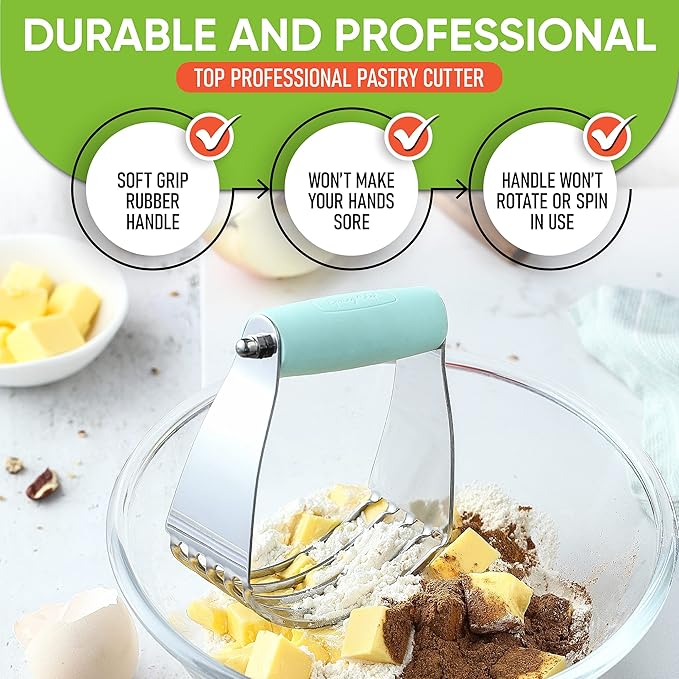 Spring Chef Medium Dough Blender - Stainless Steel Pastry Cutter Tool For Baking w/Thick Sharp Blades - Butter & Dough Cutter - Pastry Blender for Easy Mixing - Dishwasher Safe Kitchen Gadgets - Mint - Image 5