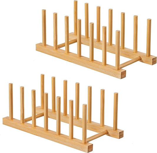 HBlife 2pcs Bamboo Dish Plate Bowl Cup Book Pot Lid Cutting Board Drying Rack Stand Drainer Storage Holder Organizer Kitchen Cabinet（Keep Dry） by HBlife