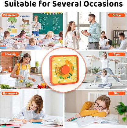 Secura 7.5-Inch Animal Pattern Visual Timer for Kids, 60-Minute Countdown Timer for Classroom or Kitchen, Durable Mechanical Timer Clock with Magnetic Backing (Orange)