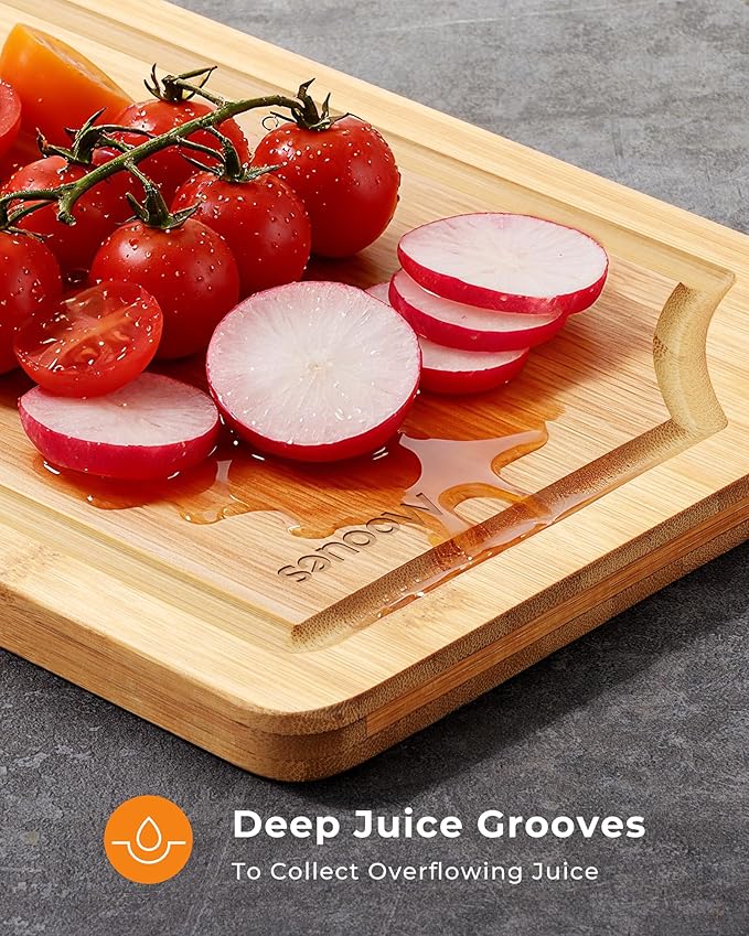 Bamboo Cutting Board for Kitchen, Knife-Friendly Wooden Cutting Boards Set 3-Piece with Juice Groove, Durable Chopping Boards for Meat, Vegetables, Fruits, Cheese(Natural)