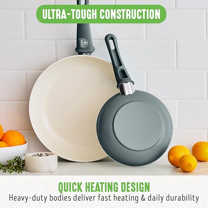GreenLife Non Stick Fry Pan Set (7" & 10"), Non-Toxic PFAS-Free Ceramic Skillets, Dishwasher & Oven Safe, Egg Omelet Frying Pans, Stay- Cool Handles, Kitchen Home Cooking Essentials, Gray - Image 10