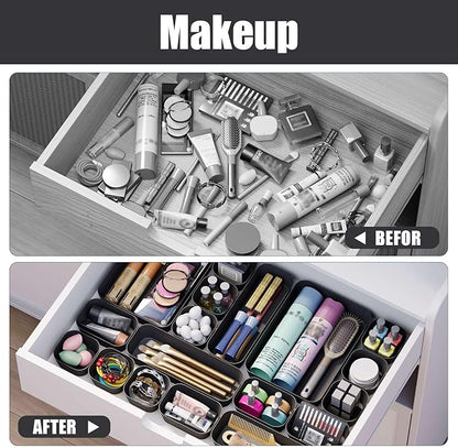 Plastic Drawer Organizers, 10 PCS Drawer Organizer Bins, Bathroom and Vanity Organizer Plastic Tray, Makeup Organizer and Storage for Makeup, Bedroom, Kitchen Gadgets Utensils and Office (Black) - Image 7