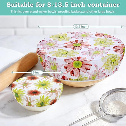 2 Large Reusable Beeswax Bowl Covers for Bread Proofing, 10/12 Inch Elastic Beeswax Wraps Cotton Cloth Sourdough Bowl Covers for Proofing Baskets, Mixer Bowls, Food Storage Containers