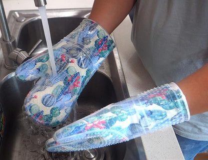 Oven Mitts Set of 2 with Transparent Clear Silicone Shell and Nice Cactus Flower Cotton Lining, Heat Resistant to 500 F Kitchen Oven Gloves Pot Holder for Cooking (Cactus Flower, Oven Mitts) - Image 6