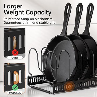 MUDEELA 2 Pack Pots and Pans Organizer Rack for under Cabinet, Expandable Pot Lid Kitchen Cabinet Organizer Holder with 10 Adjustable Compartment Cutting Board Organizer for Pan Lid, Bakeware Sheet - Image 4