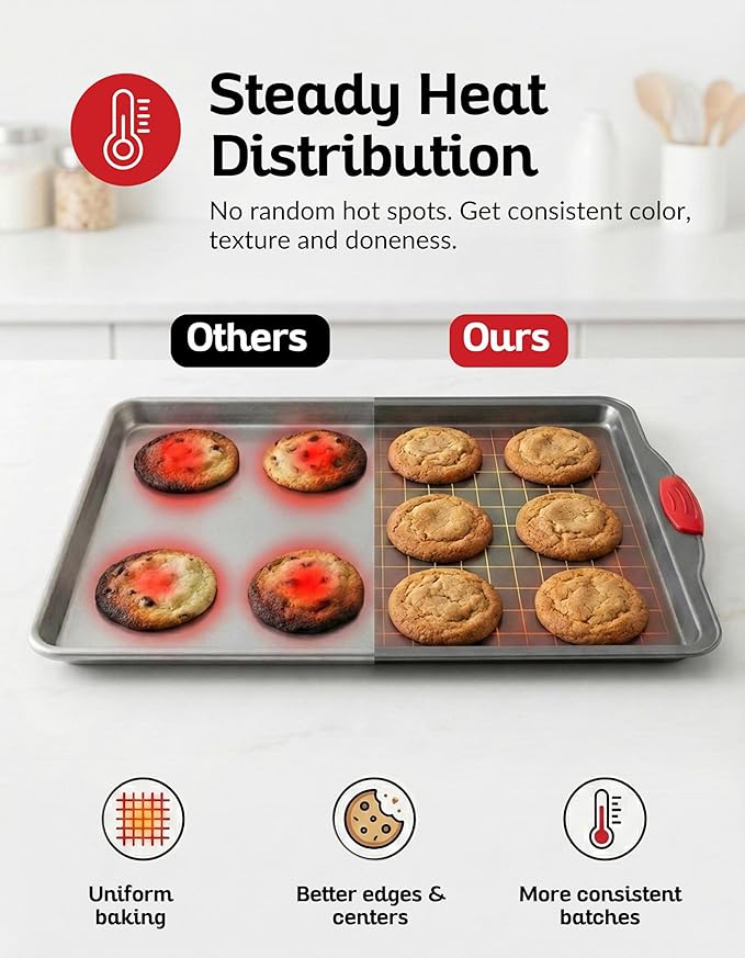 Premium Nonstick Baking Sheet Pans – Set of 3, Heavy-Gauge Carbon Steel, Warp, Dent, and Rust-Resistant – Gourmet Rimmed Half Cookie Sheet Trays, Non-Toxic for Exceptional Baking Performance - Image 4