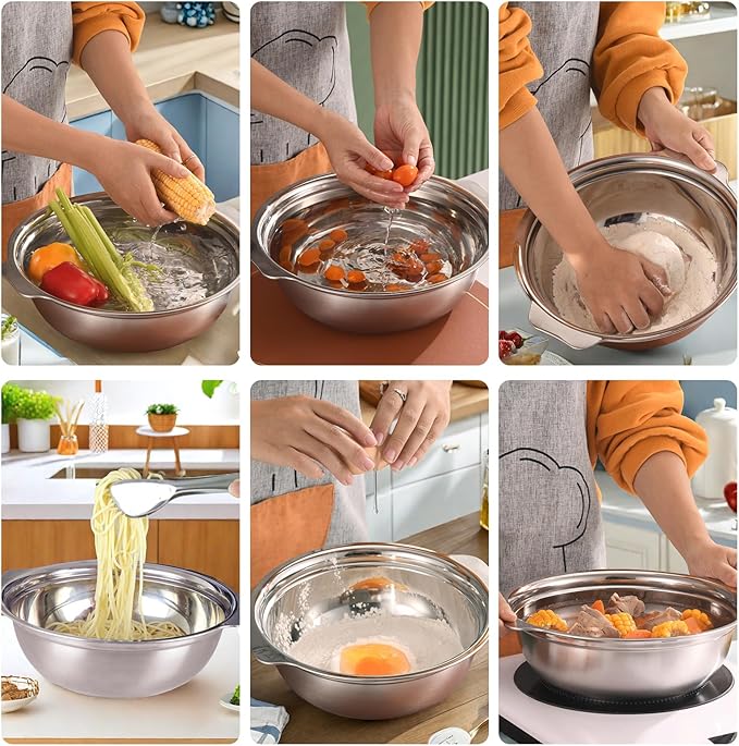 Stainless Steel Colander for Kitchen, 2.5QT Rice Washer Strainer with Mixing Bowl, Colander Bowl Set with Microporous for Washing Rice, Pasta, Spaghetti, Fruits, Dishwasher Safe(2PC) - Image 4