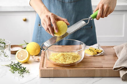 Spring Chef Stainless Steel Lemon Zester Grater with Handle - Garlic, Cheese, Parmesan, Nutmeg, Lime, Ginger Grater - Heavy Duty Kitchen Tool - Citrus Zester with Blade Cover - Fine Shred - Green