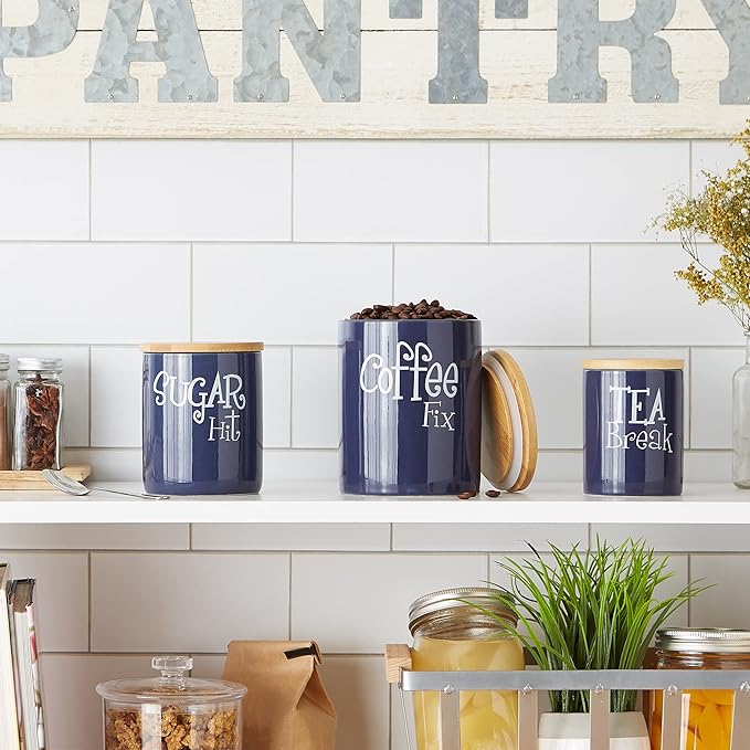 DII Kitchen Accessories Retro Collection Ceramics, Canister Set, Nautical Blue, 3 Piece - Image 5