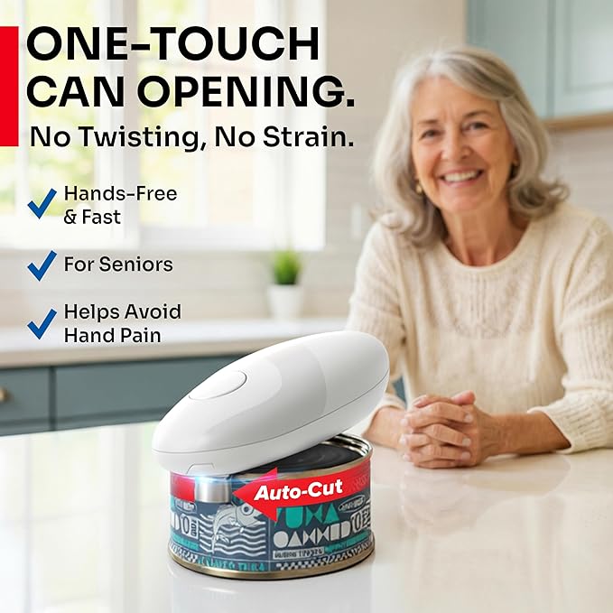MUELLER HOME SmoothEdge Auto Electric Can Opener – Battery‑Operated One‑Touch w Magnet Lid Lifter, Smooth‑Edge Cut Technology – Portable Hands‑Free Automatic Can Opener for Seniors & Arthritis, White - Image 2