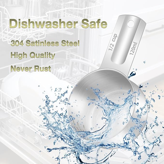 1PCS 1/2Cup (120ml, 4oz) Single Measuring Cup, Etched Inner Scale Stainless Steel Measure Scoop, Metric and US Measurement, Dishwasher Safe - Image 6