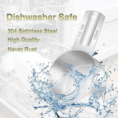 1PCS 1/2Cup (120ml, 4oz) Single Measuring Cup, Etched Inner Scale Stainless Steel Measure Scoop, Metric and US Measurement, Dishwasher Safe - Image 6