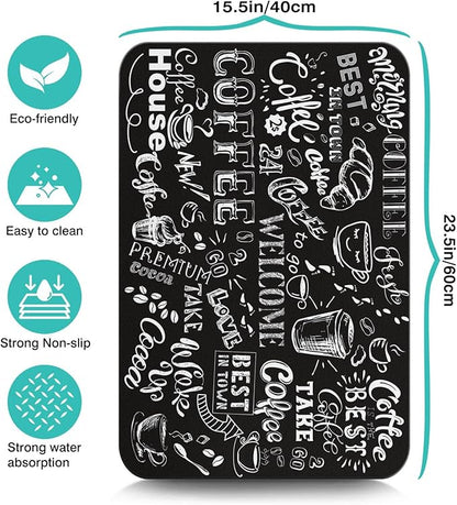 Coffee Bar Mat Accessories for Countertop Super Absorbent Anti-Slip Silicone Dish Drying Mats Kitchen Counter Draining Pad Decor Gift Fit Maker Pot Espresso Machine 23inx15in