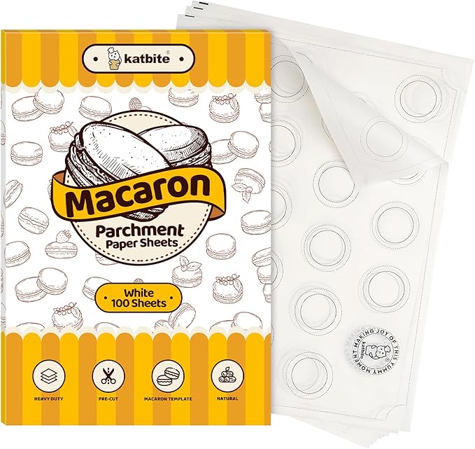 Katbite 100 Macaron Parchment Sheets Template Baking, Cookie Parchment, Printed Circle Baking Stencil for Macaron Cookie, 12x16 In, Non-Stick & Heavy Duty, Pre-cut Paper for Chicken Pizza French Fry by katbite