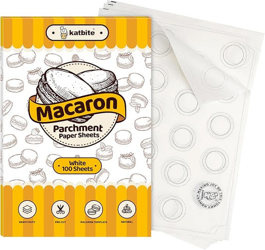 Katbite 100 Macaron Parchment Sheets Template Baking, Cookie Parchment, Printed Circle Baking Stencil for Macaron Cookie, 12x16 In, Non-Stick & Heavy Duty, Pre-cut Paper for Chicken Pizza French Fry by katbite