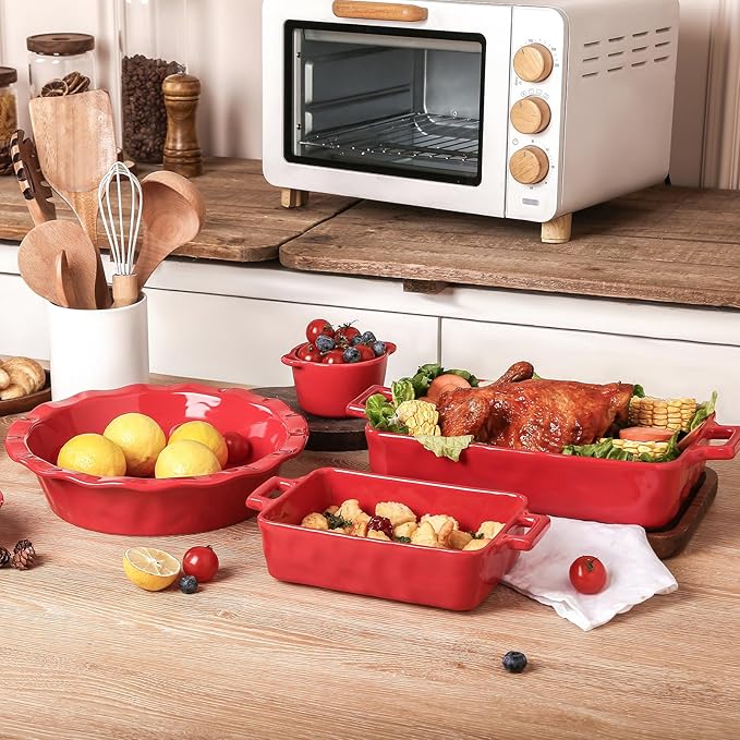 VICRAYS Ceramic Bakeware Set, Porcelain Rectangular Baking Dish, Baking Pan Lasagna Pans Casserole Dish Set for Cooking, Kitchen, Cake Dinner, Banquet and Daily Use, 3 PCS, 15 x 8.5 Inches (Red) - Image 7