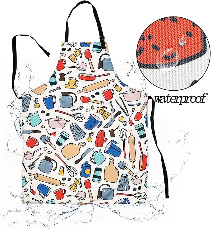 Adjustable Waterproof Apron Bib Apron with 2 Pockets Cooking Kitchen Aprons for Women Men Chef