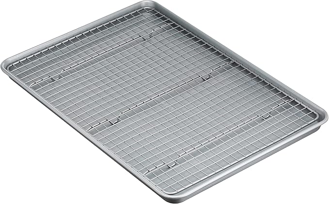 Amazon Basics Ceramic Nonstick Baking Sheet & Cooling Rack Set, Dishwasher Safe, Oven Safe, Half Sheet Size, Gray, 1-Pack by AmazonBasics