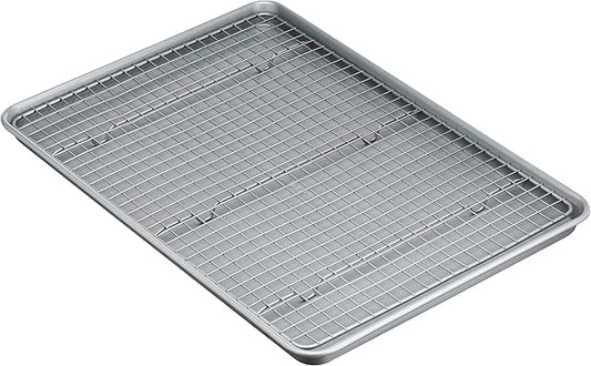 Amazon Basics Ceramic Nonstick Baking Sheet & Cooling Rack Set, Dishwasher Safe, Oven Safe, Half Sheet Size, Gray, 1-Pack by AmazonBasics