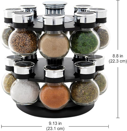 Kamenstein Ellington 16 Jar Revolving Spice Rack with Prefilled Spices - Rotating Chrome and Plastic Countertop Organizer with Sifter Caps and Labeled Lids - Image 4