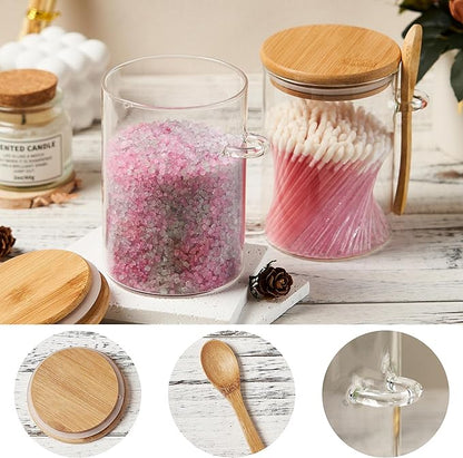 Glass Sugar Container with Spoon - 2 Pack 15oz Glass Jars with Bamboo Lid and Spoon, Bamboo Lid Storage Jar Canister for Coffee Beans, Spice, Brown Sugar, Tea, Flour, Nuts, Candy, Salts and More - Image 3