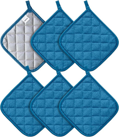 Joyhalo 6 Pack Pot Holders for Kitchen,Cotton Oven Holder with Great Heat Resistance,Non Slip Hot Pads for Kitchen Clearance,Federal Blue by Joyhalo